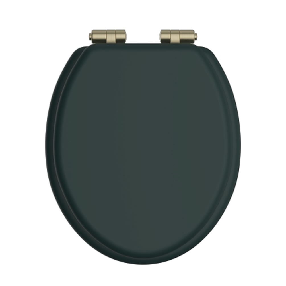 Heritage Classic Green Soft Close WC Seat With Brushed Brass Hinges